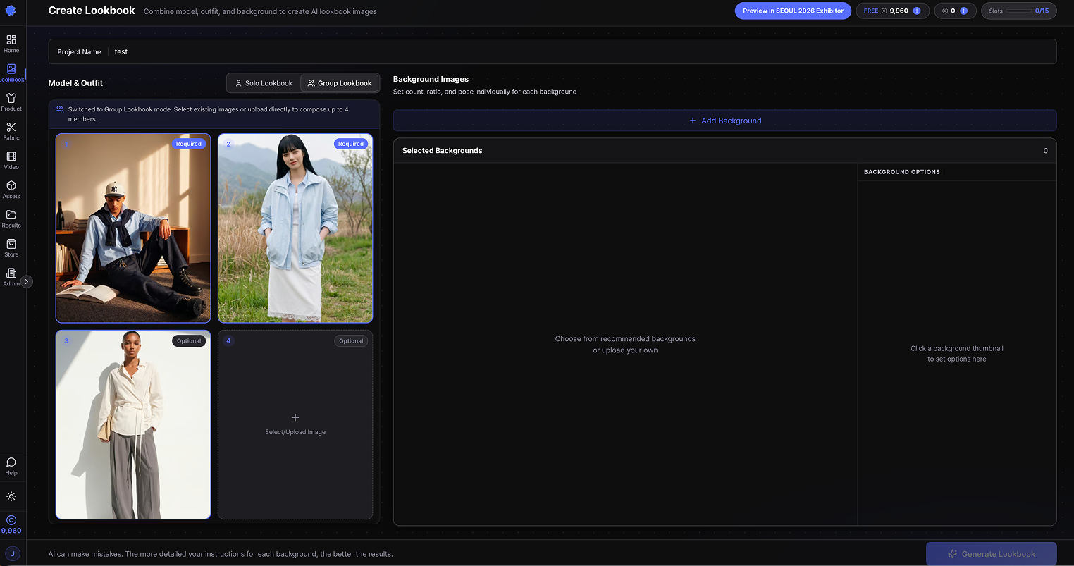 Lookbook image upload screen