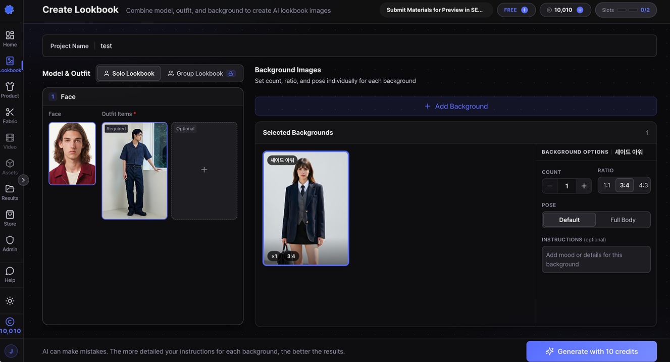 Generate screen filled with model, outfit, and background